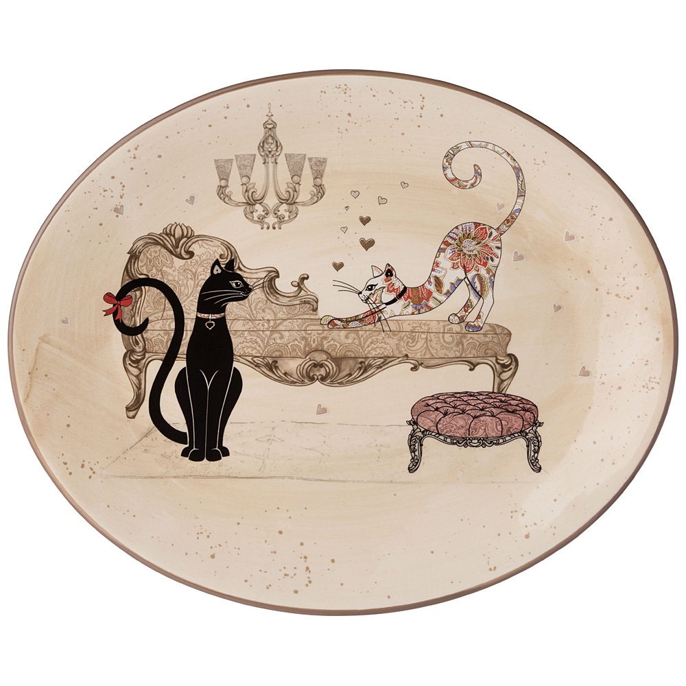 фото Блюдо керамическое овальное 31,5*25,5 Agness Парижские Коты 358-1742