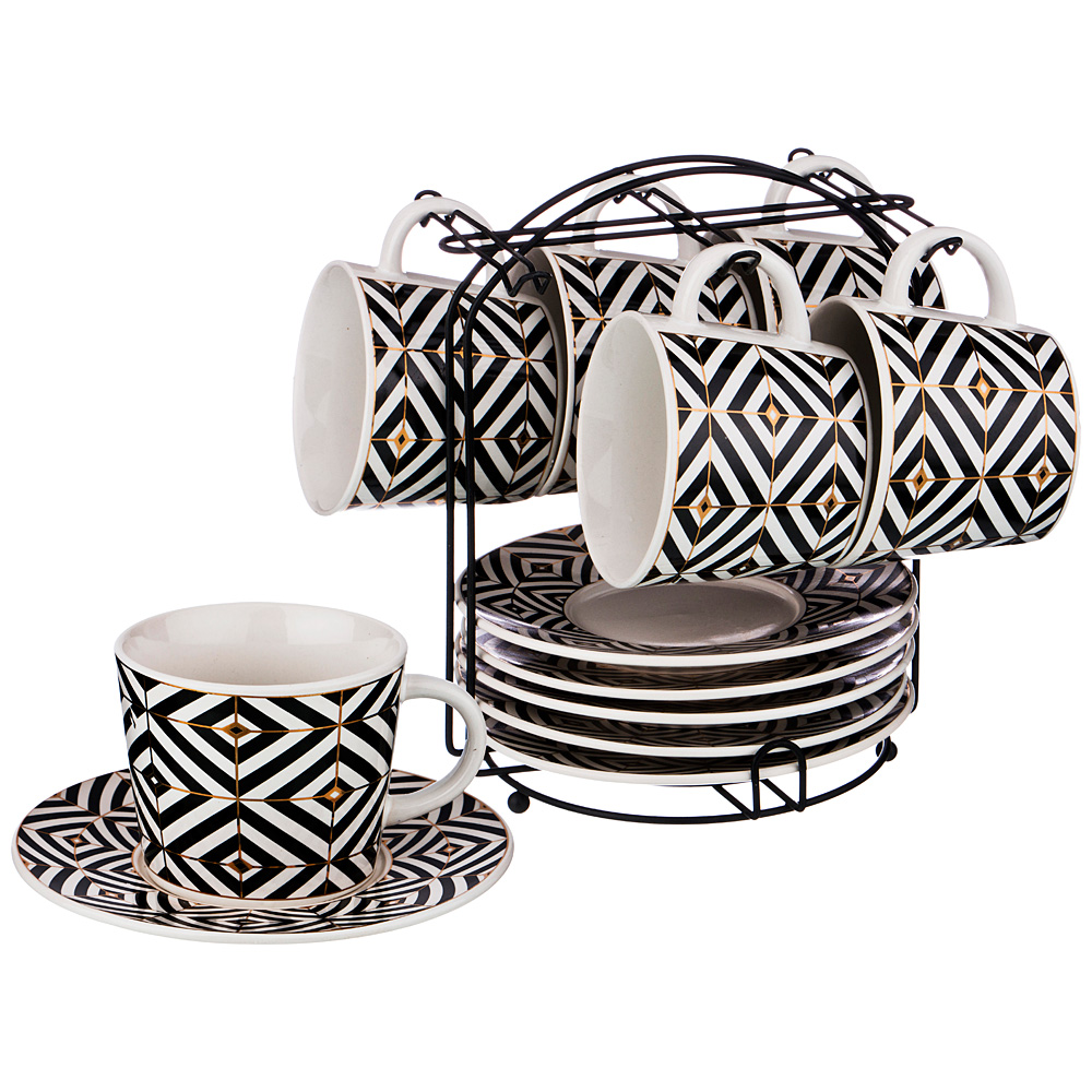 фото Чайный набор керамический на подставке 13 предметов 220мл Lefard Black & White 155-263