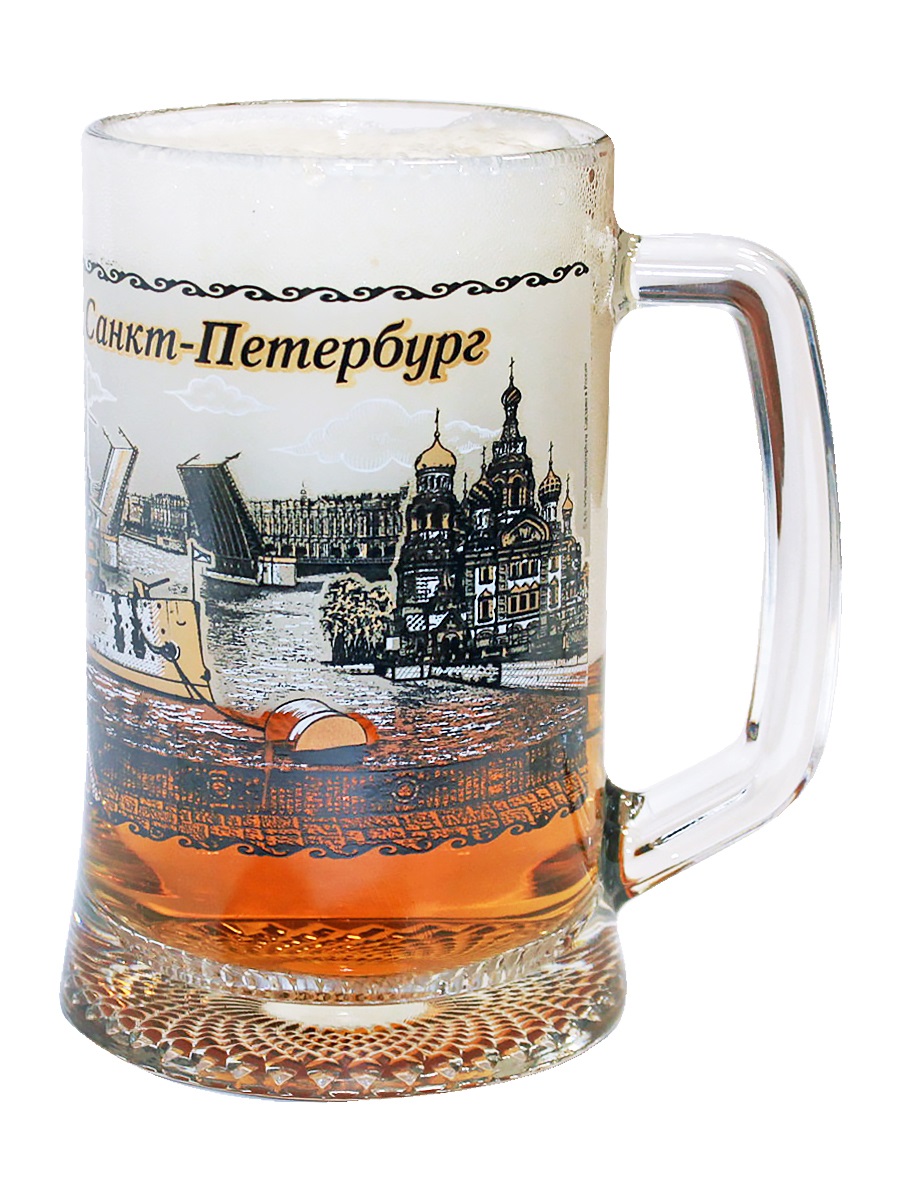 фото Кружка для пива стеклянная 500мл Санкт - Петербург коллаж Аврора 96